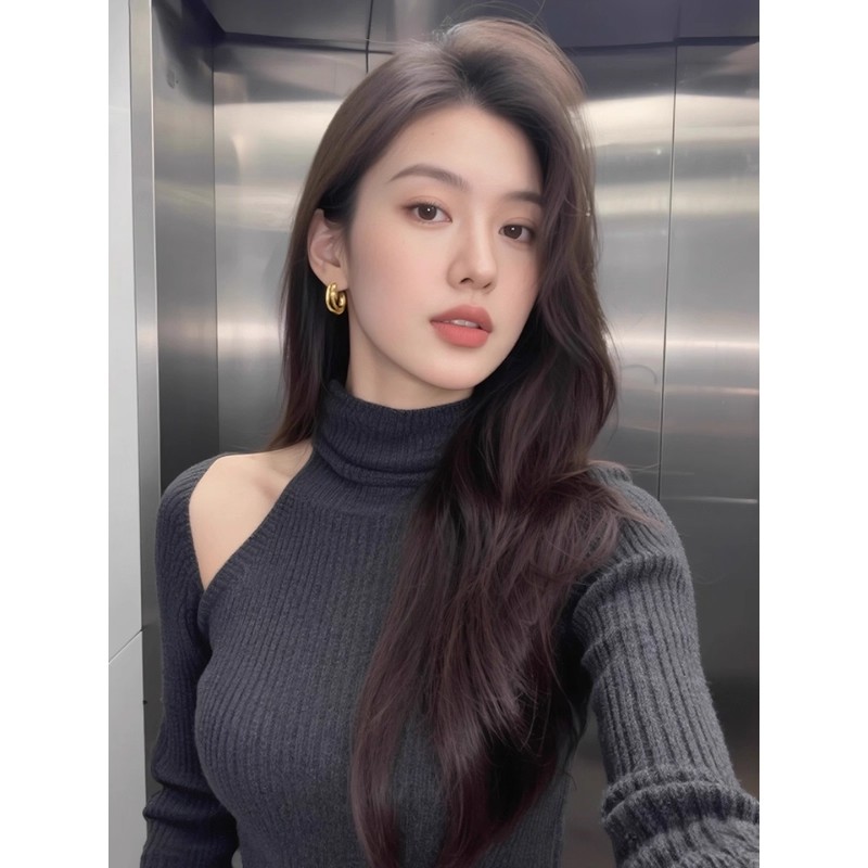 新款复古修身高领针织打底衫女