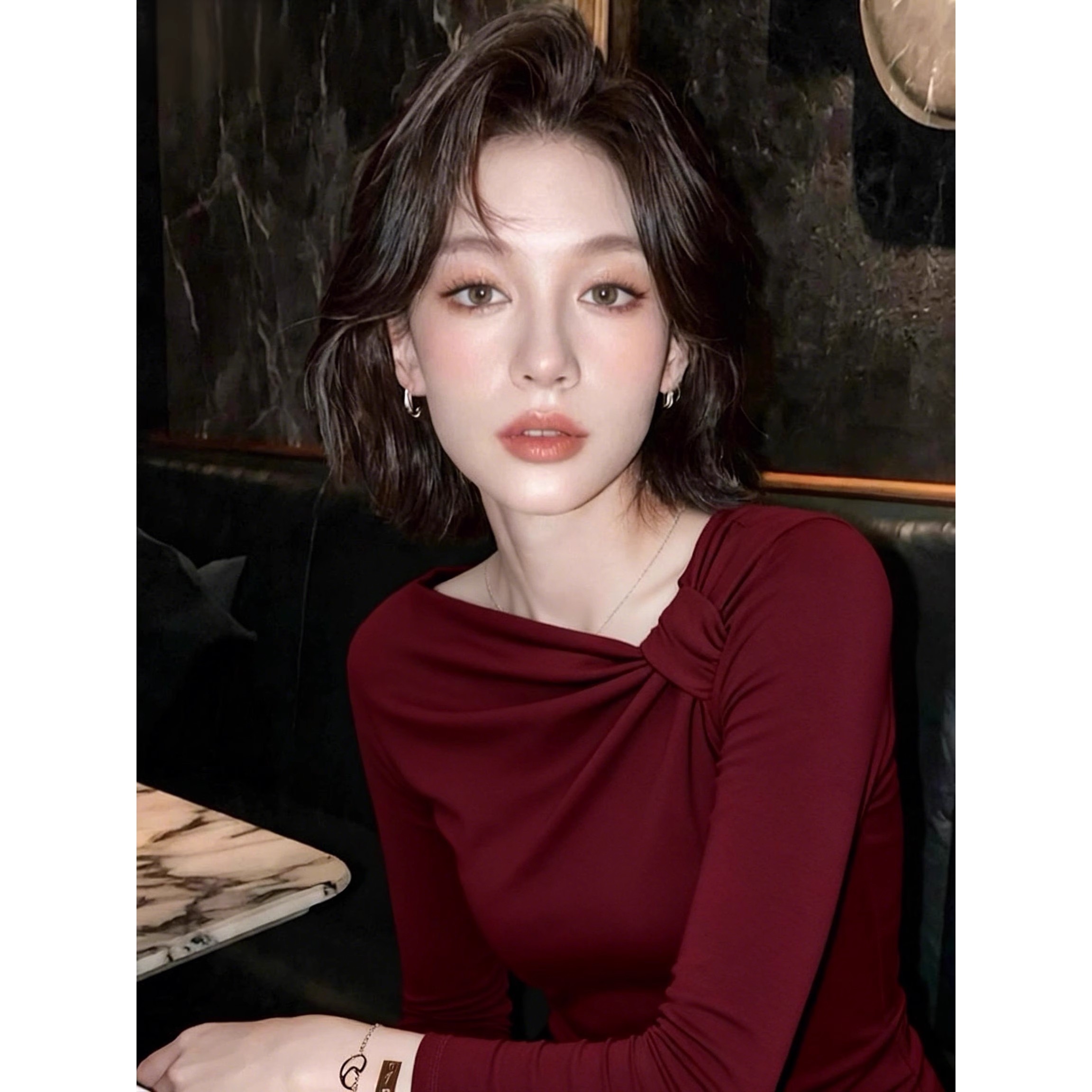 露肩长袖打底衫女内搭上衣小众