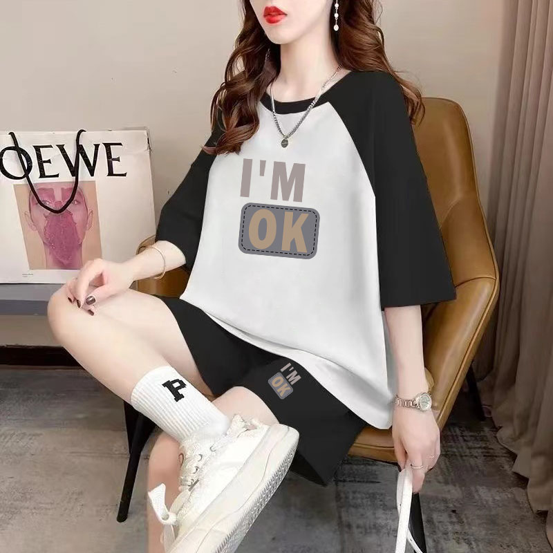 2025新潮阔腿裤短袖套装印花