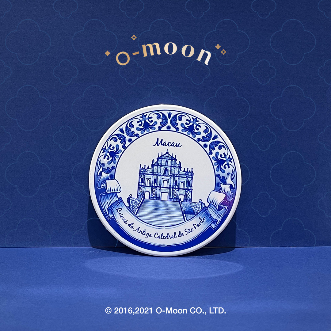 圆形杯垫 O-MOON蓝白色陶瓷澳门名胜建筑 礼物装饰杯托