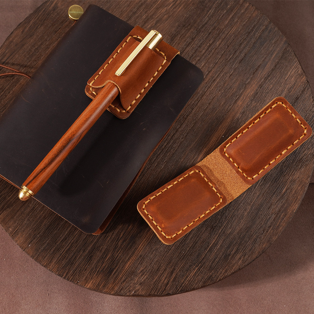 原创头层牛皮磁力笔插 手工缝制真皮TN旅行者笔记本笔托书签