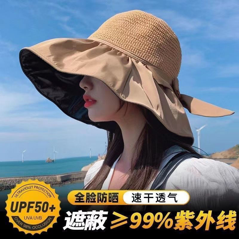 官网正品遮阳帽女日韩帽子夏季防晒黑胶蝴蝶结防紫外线大檐遮脸太