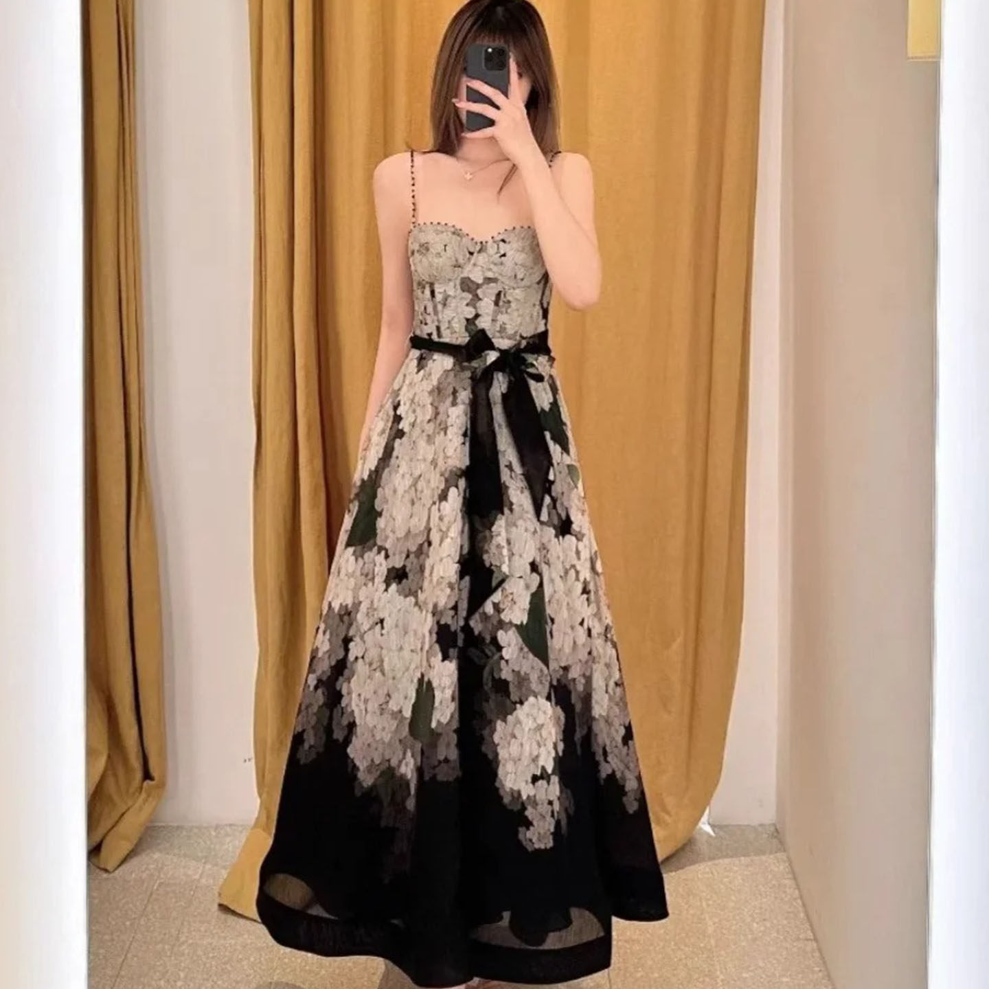 Z家定制春夏绣球花吊带连衣裙