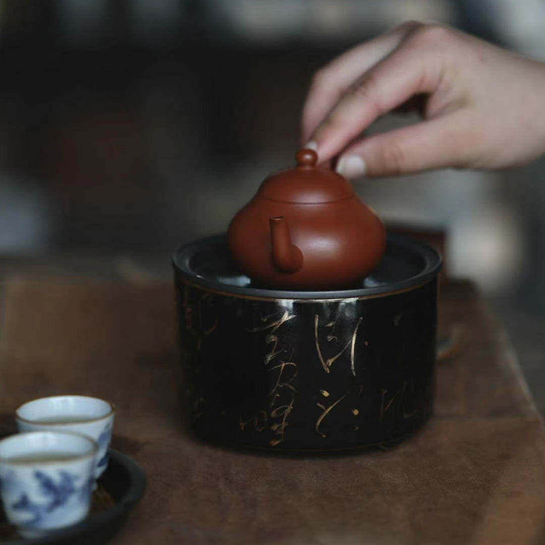 弥云斋限量款云间泉黑釉写金三足壶承干泡台茶具配件