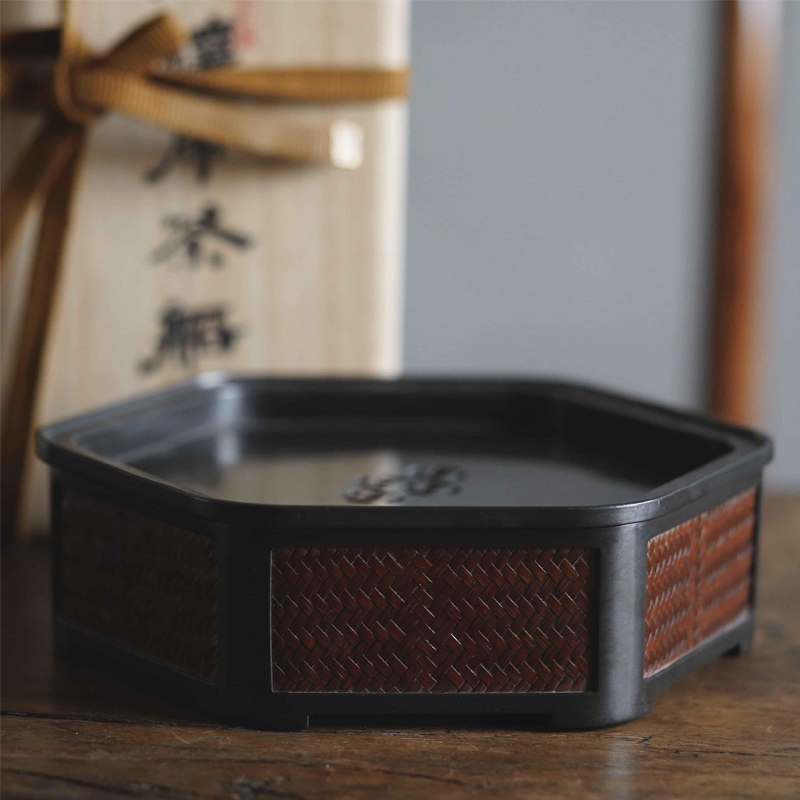 己宽堂六方锡镶席茶船全手工壶承