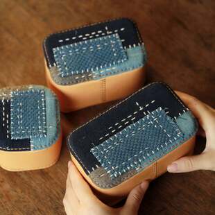 弥云斋己宽堂柿染刺子绣随行皮盒户外便携茶具包