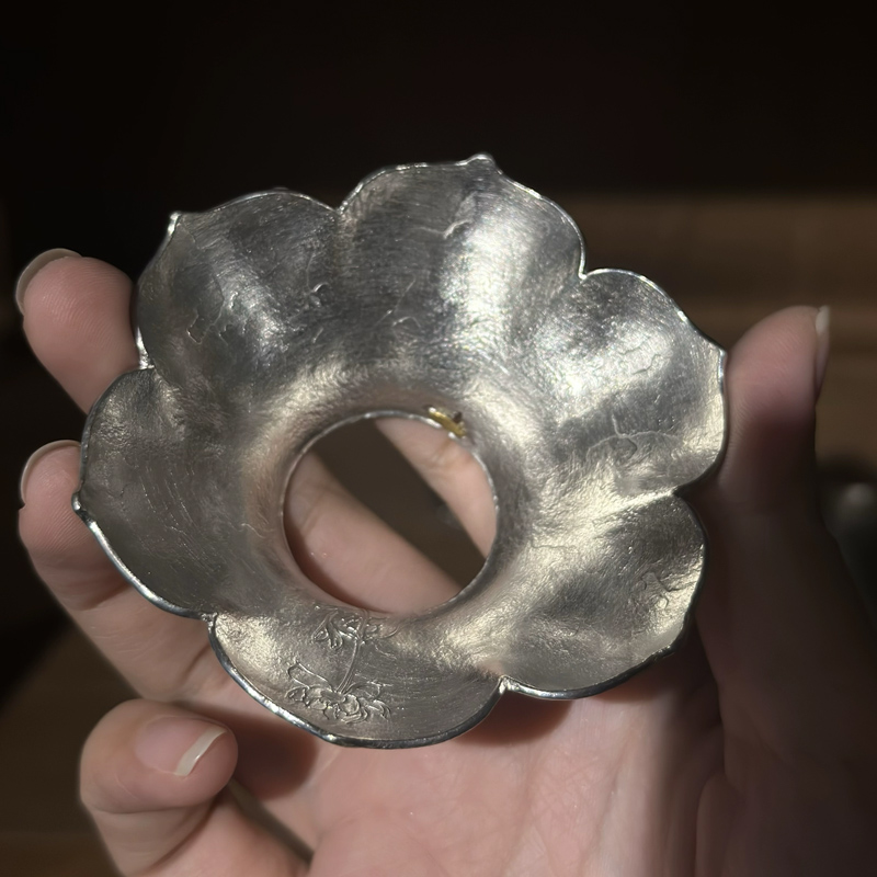 郑天泗手工莲花纯锡投茶器导茶入壶取茶器茶叶漏斗入茶茶道配件