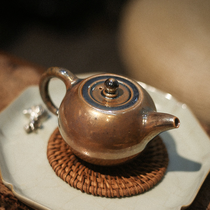 台湾吴泰亿柴烧茶壶全手工柴窑泡茶壶小号陶瓷功夫茶具陶器茶器