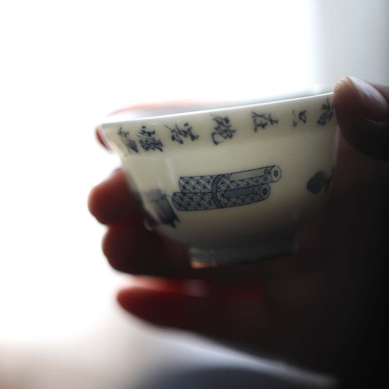 弥云斋手绘 [清福]青花斗彩博古吾杯陶瓷茶杯个人杯单杯（限）