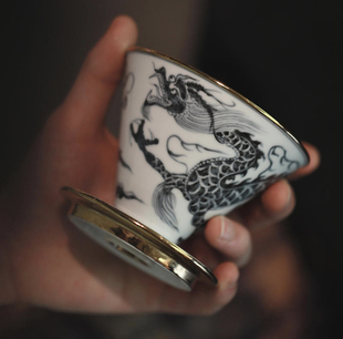 景德镇弥云斋龙吟青花龙纹内镀钛咖啡滤杯