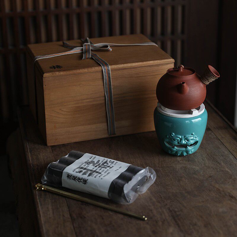 半斋兽面炉煮茶炉手工松石绿釉
