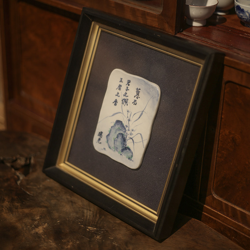 带框装饰画手绘陶瓷壁挂