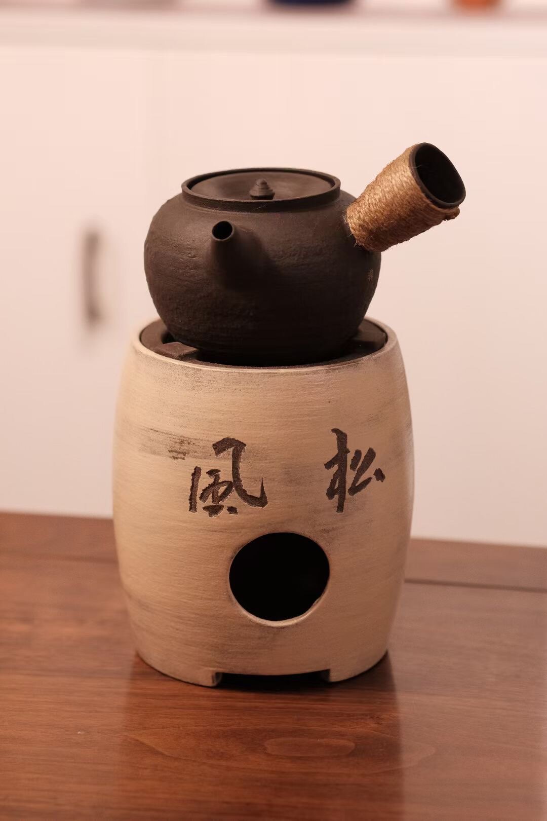 景德镇半斋粉引荔枝侧把壶陶壶煮茶烧水