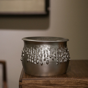 一九茶舍纯锡建水水盂茶洗日式禅意带盖家用功夫茶具茶道零配锡器