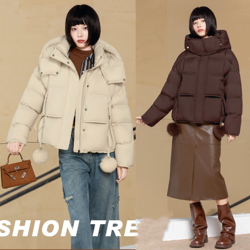 2025新款羽绒服半九成品F751女士时尚休闲短款面包衣壳李翻新加工