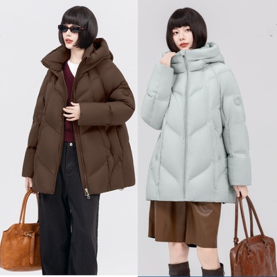 2025新款羽绒服半九成品F753女士泡芙休闲中长款款衣壳李翻新加工