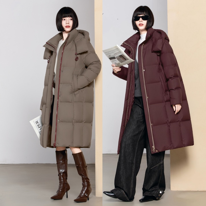 2025新款羽绒服半九成品F757女士简约宽松休闲长款李衣壳翻新加工