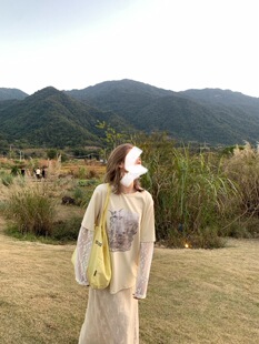 hers80163韩系2026早春新款假两件蕾丝拼接长袖T恤女百搭显瘦上衣