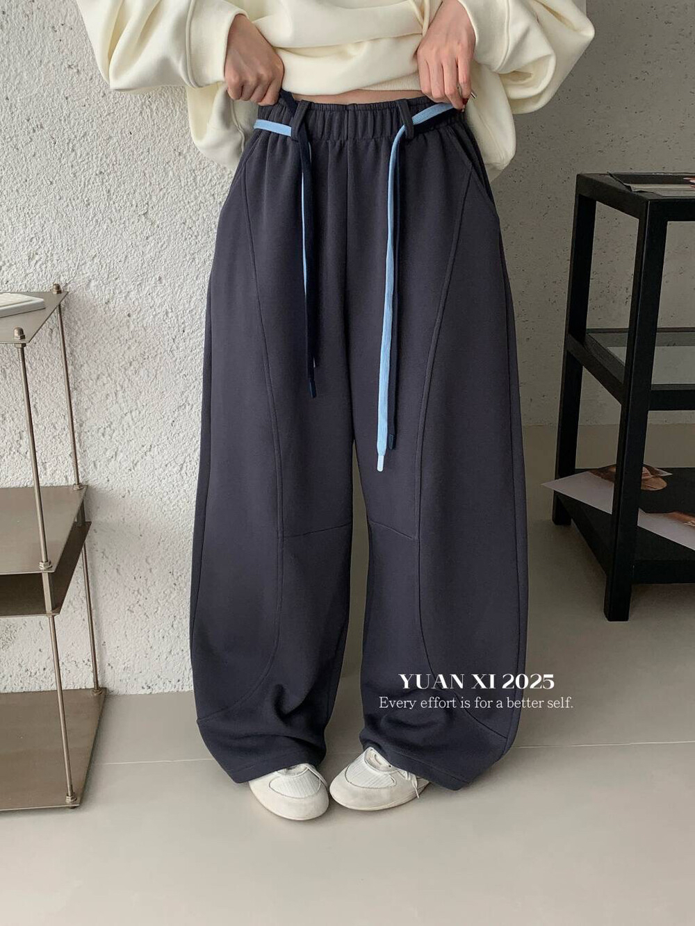 元熙7157韩系慵懒风加绒卫裤女秋冬宽松显瘦百搭休闲阔腿裤长裤子