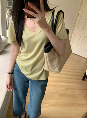闰熙runxi6305韩版v领短袖面膜T恤女夏季简约百搭舒适打底衫上衣
