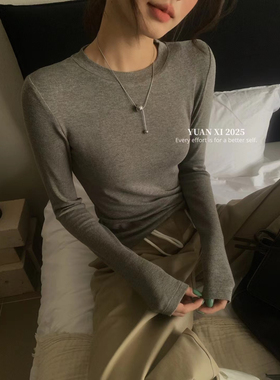 元熙325经典简约弹力圆领套头长袖T恤女秋冬新款百搭打底上衣纯色
