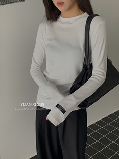 显瘦打底衫 元 T恤女2025秋冬简约百搭修身 圆领长袖 上衣 熙8199韩版
