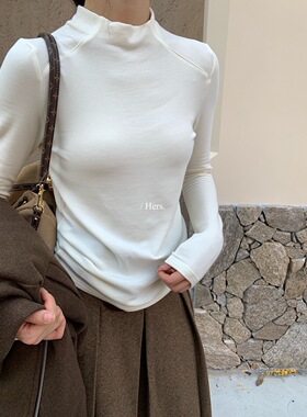 hers92491秋冬季半高领加绒长袖T恤女修身显瘦内搭磨毛打底衫上衣
