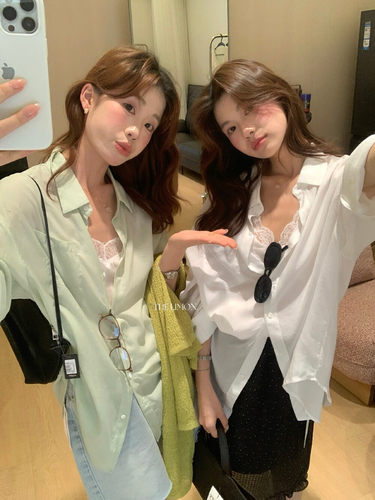 柠檬绿茶10523夏爆款轻薄透气宽松休闲Polo领长袖防晒衬衫上衣女