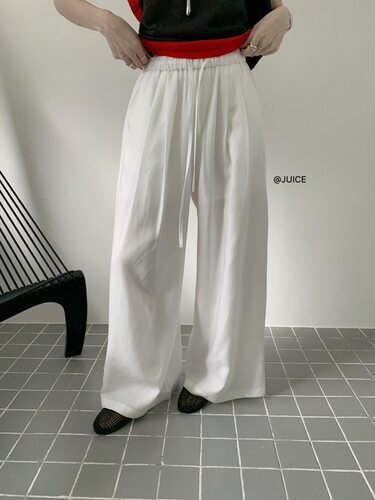 JUICE260082韩系高腰抽绳松紧腰薄款宽松显瘦阔腿裤休闲长裤子潮