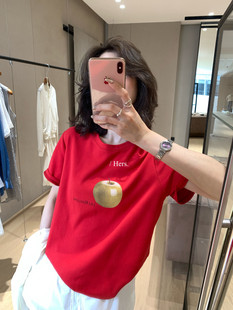 随身t气质上衣女潮 炒鸡正红短袖 hers80135春夏新款 小众出游常规款