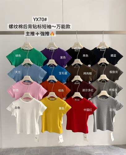 元熙YX70春夏新款简约百搭纯色修身显瘦圆领短袖T恤女螺纹棉上衣