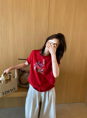 hers20613韩国2025夏新款卡通米奇印花宽松休闲慵懒上衣女短袖T恤