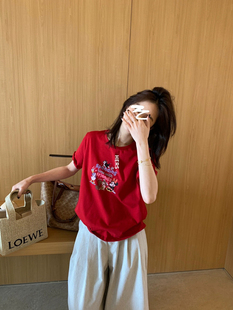 hers20613韩国2025夏新款 T恤 卡通米奇印花宽松休闲慵懒上衣女短袖