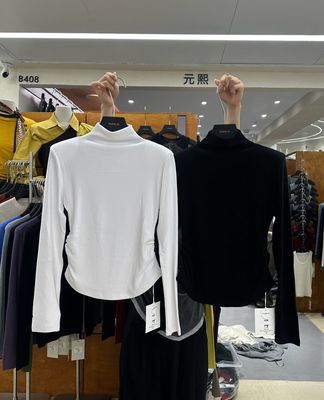 元熙8249中高领褶皱蚂蚁收腰打底衫女秋冬垫肩外穿内搭高弹上衣潮