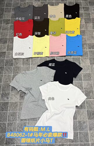 元熙848062-1春夏小马刺绣修身显瘦圆领短袖T恤女纸皮人打底上衣