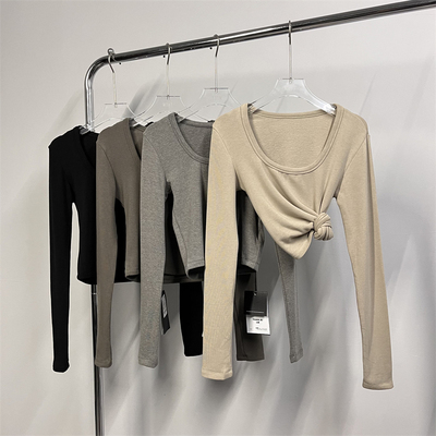 长袖韩版加绒磨毛U领纯色