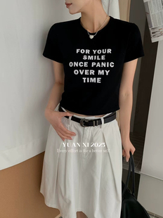 修身 yuanxi元 T恤女夏季 熙6279美式 显瘦圆领上衣ins潮 字母印花短袖