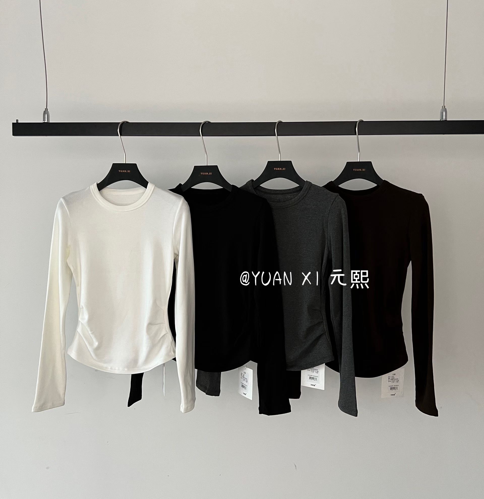 元熙8265圆领套头加绒长袖T恤打底衫女2025秋冬收腰显瘦磨毛上衣