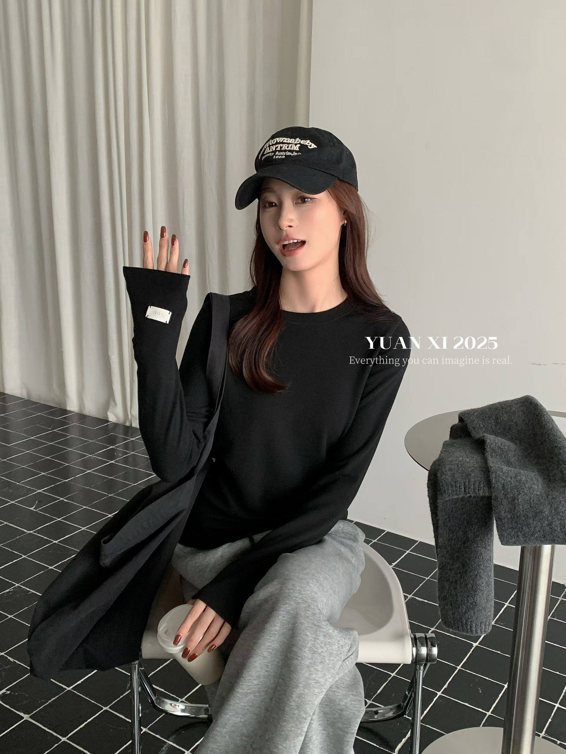 元熙家2068圆领长袖T恤女春秋 内搭打底衫修身显瘦弹力复古上衣潮,女装/女士精品,T恤,淘宝优惠券,粉丝福利购,淘宝优惠卷