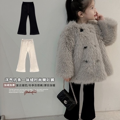 女童裤子宝宝洋气百搭秋冬长裤灯芯绒一体绒加绒时尚喇叭裤潮