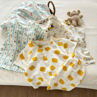 短裤 女童卡通云朵棉睡衣男宝宝短袖 印花空调 家居服套装 儿童夏季