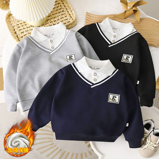 男童加绒加厚卫衣宝宝新款 假两件百搭男童 秋冬卫衣英伦风polo衫