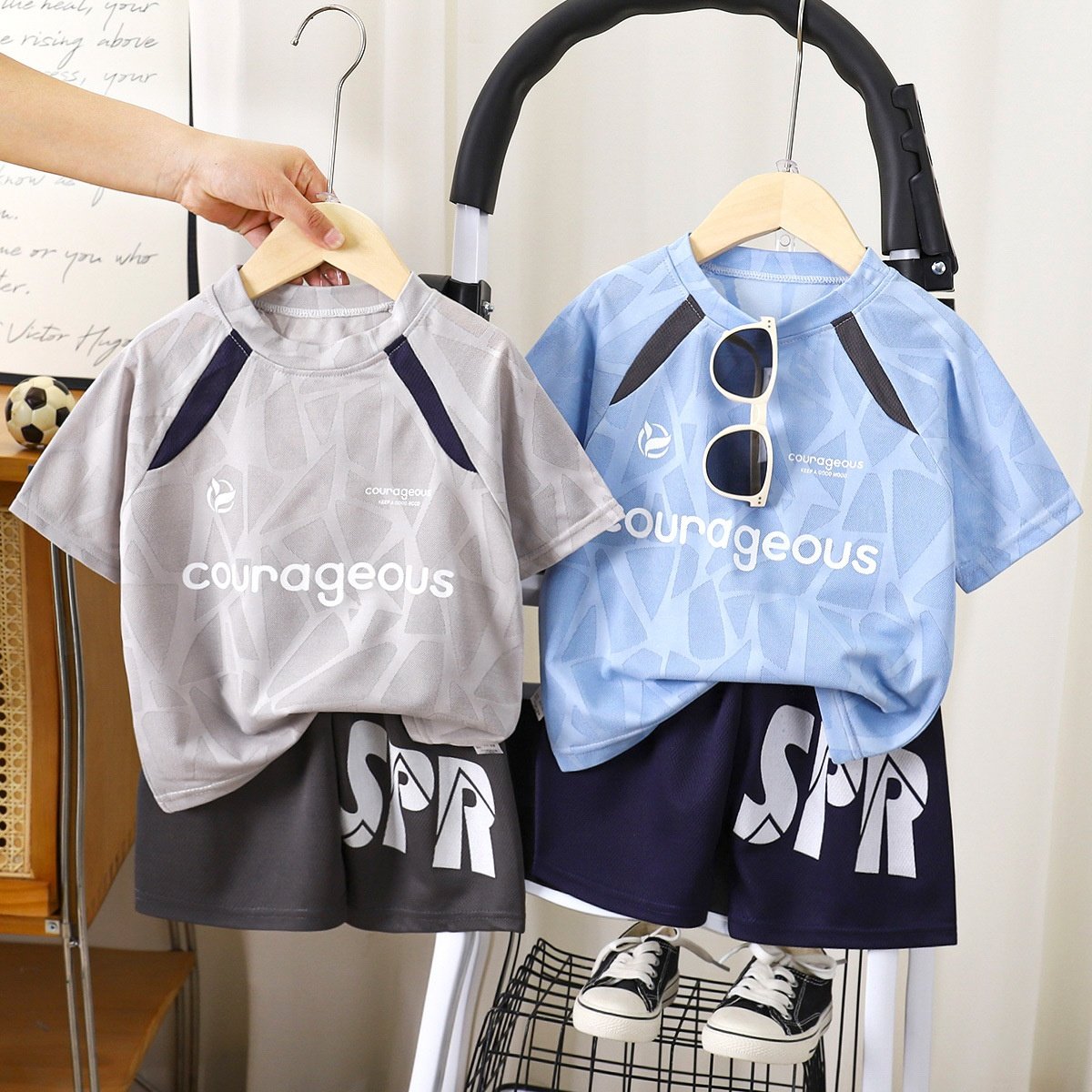 男童运动套装夏季速干短袖短裤时尚透气儿童新款篮球服两件套