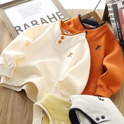 男童卫衣春秋款2025新中大童男孩洋气领口华棉上衣儿童装休闲长袖