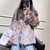 实拍整皮羊羔毛皮毛一体小湖羊皮草真毛显瘦海宁皮草外套女高级感