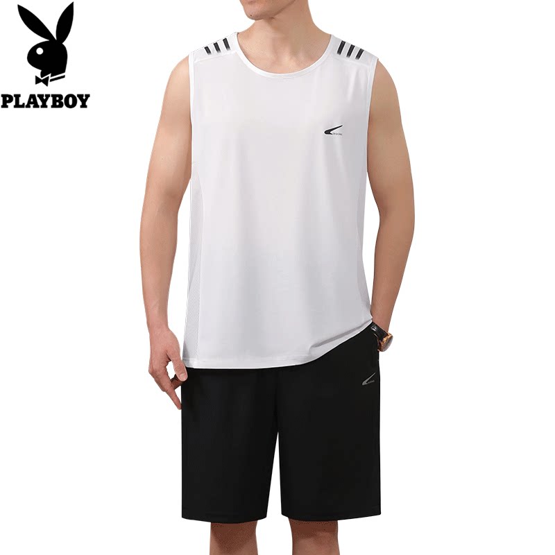 花花公子冰丝爸爸夏装2026新款中老年休闲男父亲夏背心短裤二件套