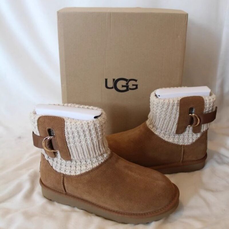 UGG Classic Solene Mini 女子保暖毛线短筒靴拼接短靴秋冬雪地靴