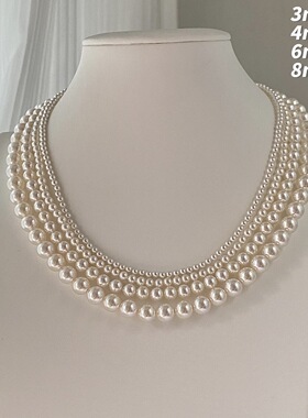 经典百搭时尚进口施家澳白珍珠项链女美产14k金叠戴不掉色锁骨链