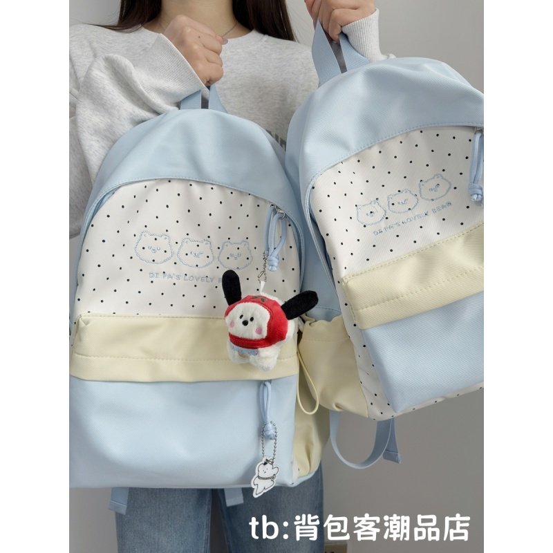 韩版ins小清新波点学院风书包女初高中生百搭双肩包旅行轻薄背包