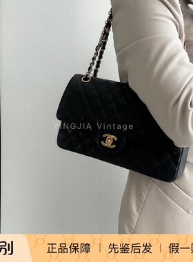 chanel vintage 黑金鱼子酱cf中号双盖链条包